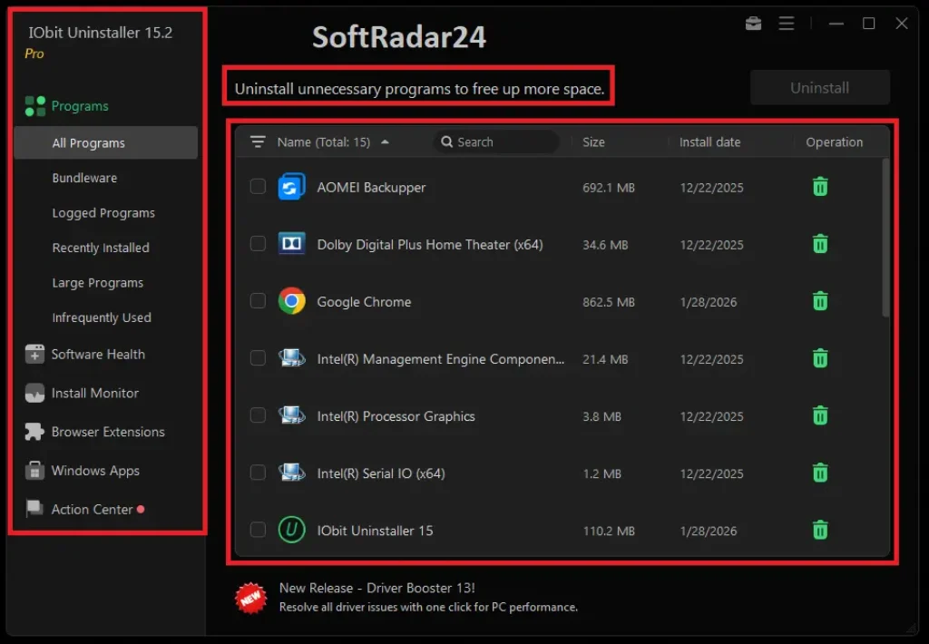 IObit Uninstaller Easy Navigation ScreenShot
