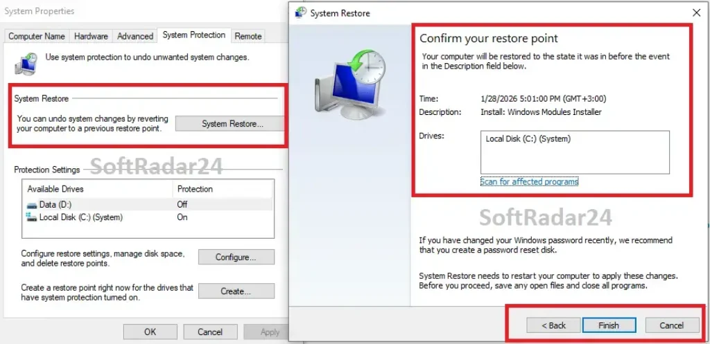 SoftRadar24 - System Restore ScreenShot