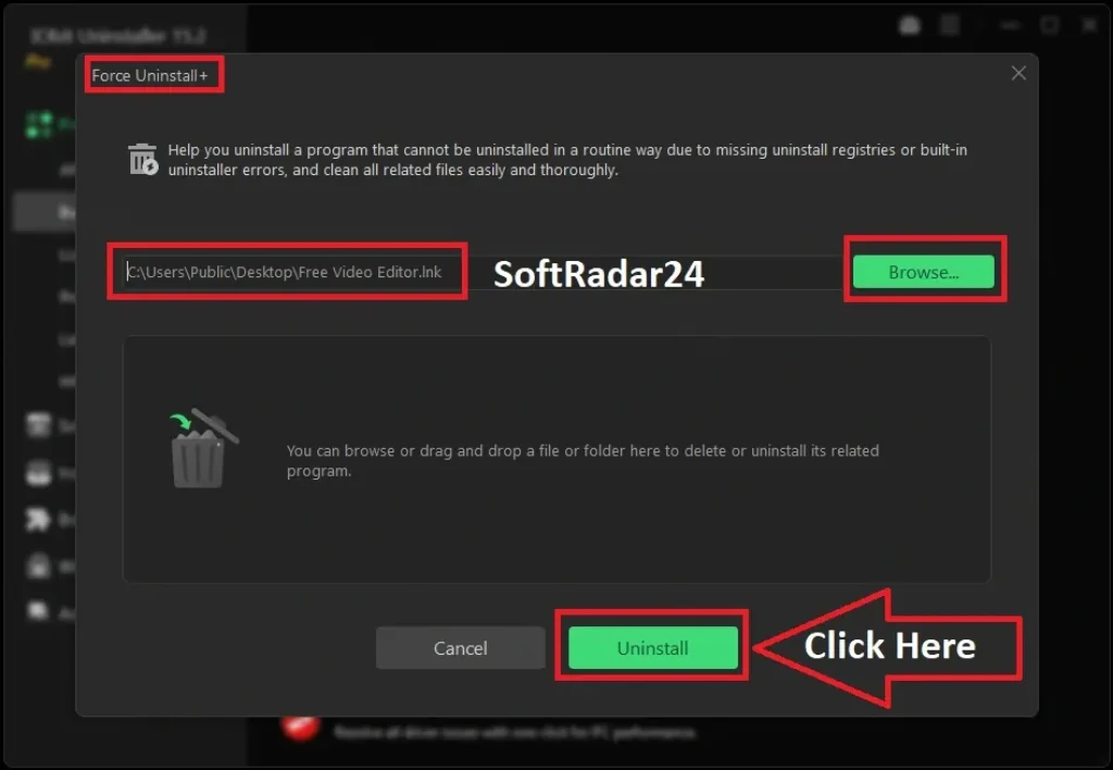 SoftRadar24 - IObit Uninstaller Force Uninstall ScreenShot