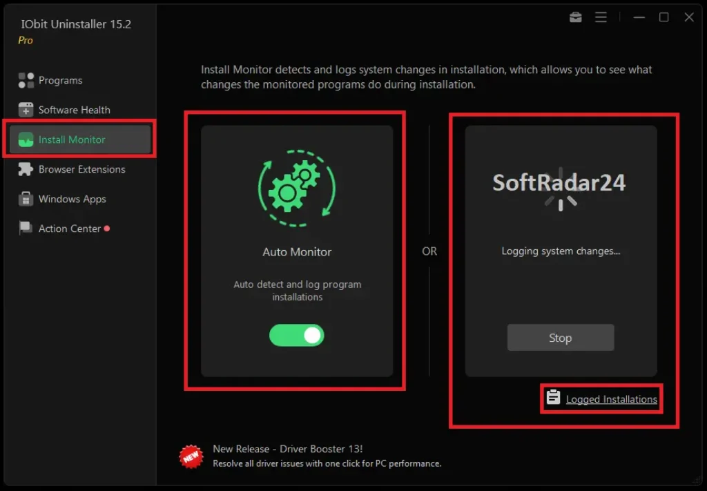 SoftRadar24 - IObit Uninstaller Install Monitor ScreenShot