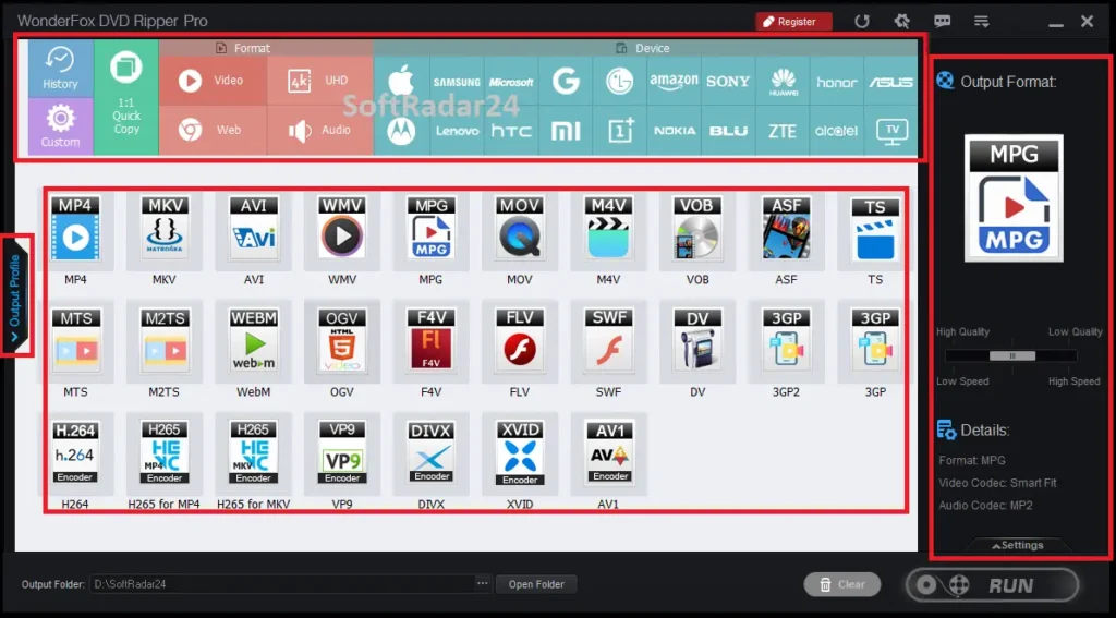 WonderFox DVD Ripper Pro output formats mp4 iso