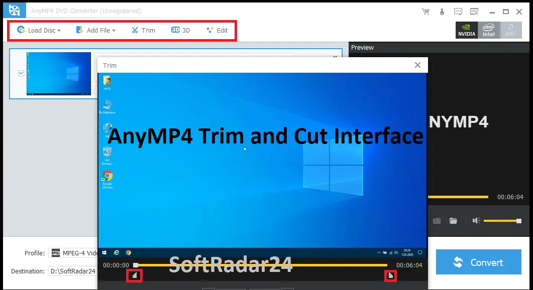 AnyMP4 Trim and Cut Interface