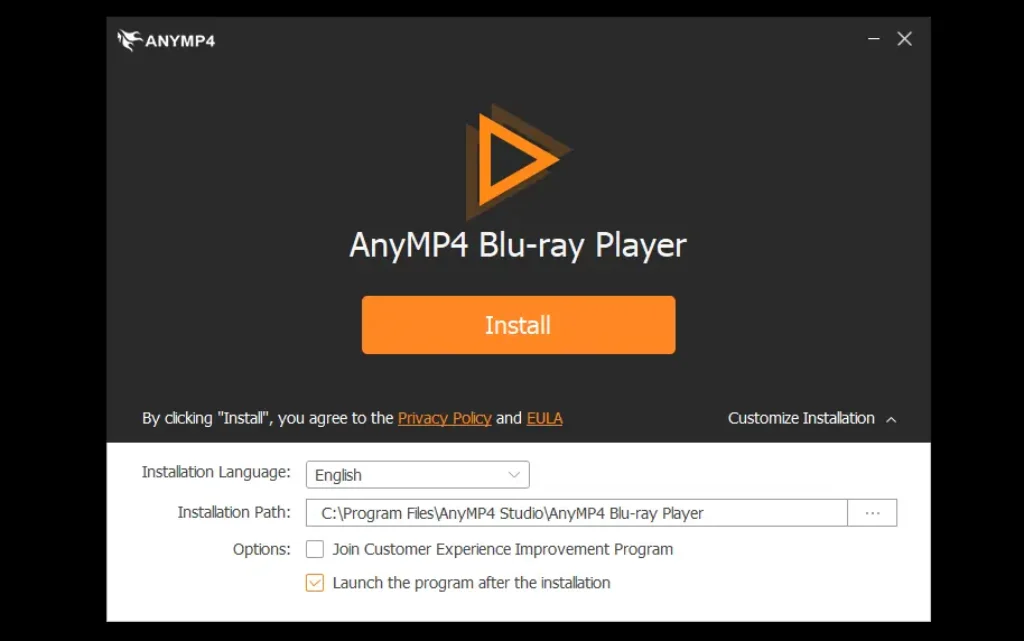 AnyMP4 Blu-ray Player install screenshot