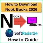 Illustration showing Nook logo transferring data to a PC screen with a red arrow and 2026 update badge. Featured image for Nook download guide.