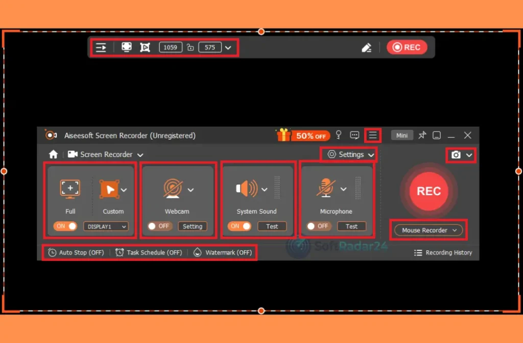 Hotkeys settings menu in Aiseesoft Screen Recorder displaying shortcuts for starting, stopping, and pausing screen capture.