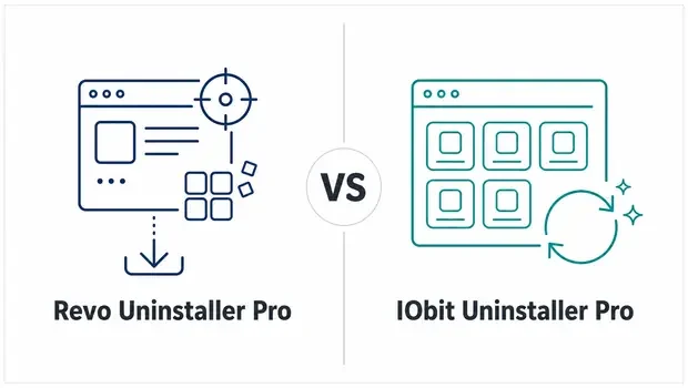 Revo Uninstaller Pro and IObit Uninstaller Pro shown in a balanced Windows software removal comparison