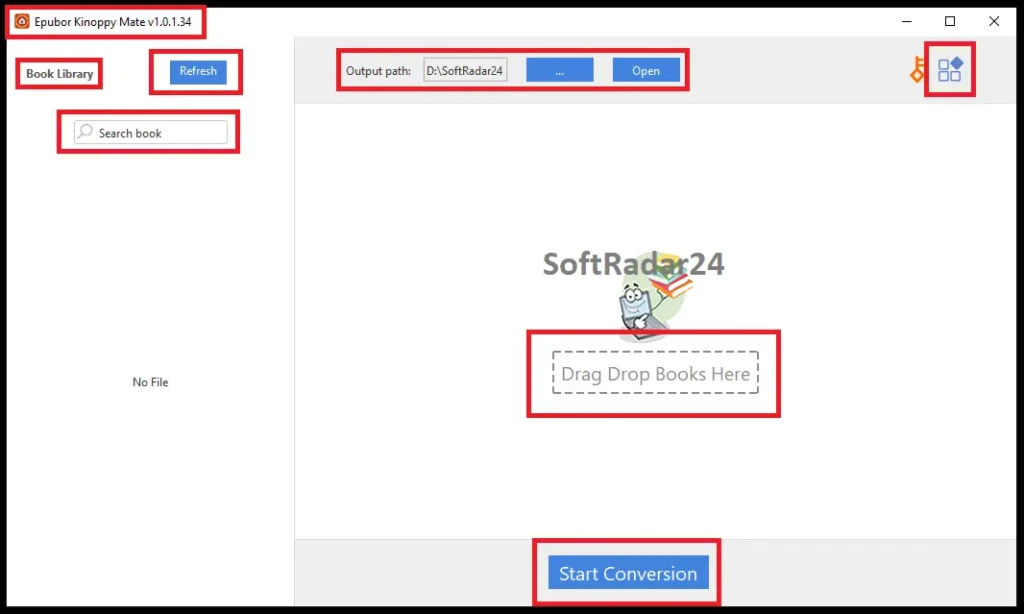 Epubor Kinoppy Mate main interface displaying the drag-and-drop area for converting Kinokuniya KBE files to EPUB format.
