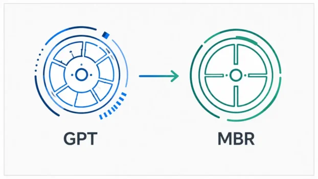 GPT to MBR partition style conversion diagram